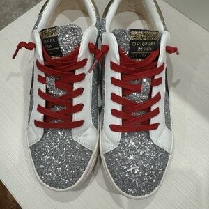Vintage Havana Silver Glitter Sneakers with Red Laces Navy Star